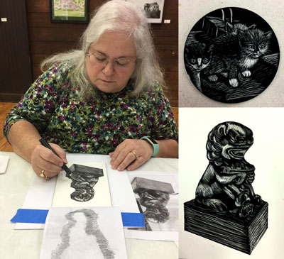 Jennifer Borja works on foo dog drawing