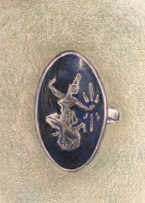 Oval silver Thai ring rendered in colored pencil by Lori McAdams