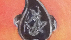 Teardrop silver Thai ring rendered in colored pencil by Lori McAdams