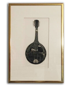 Black and white line drawing of a mandolin.
